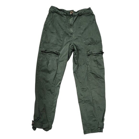 H&M Green Cargo Pants Size 4 Cotton Blend Stretch Flex Y2K Ankle cinch - Picture 1 of 10
